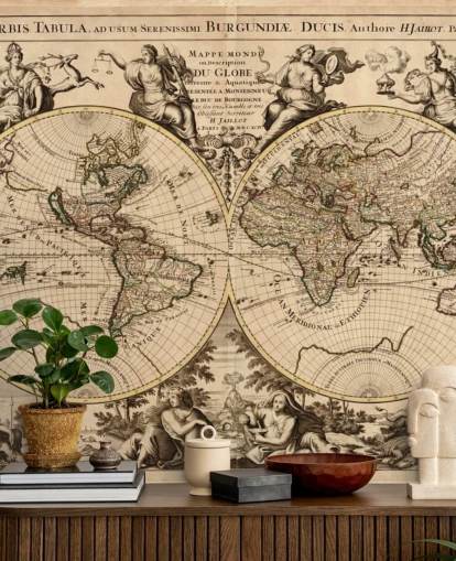 Carta da parati murale vintage con mappa del mondo