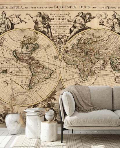 Carta da parati murale vintage con mappa del mondo