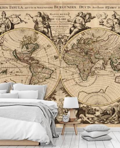 Wandtapete mit Weltkarte im Vintage-Stil Wandtapete mit Weltkarte im Vintage-Stil