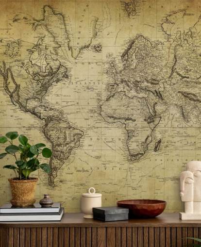 mural de papel de parede de mapa mundial personalizado marrom desbotado chamado Mapa vintage do século 19 para escritórios e quartos mural de papel de parede de mapa mundial personalizado marrom desbotado chamado Mapa vintage do século 19 para escritórios e quartos