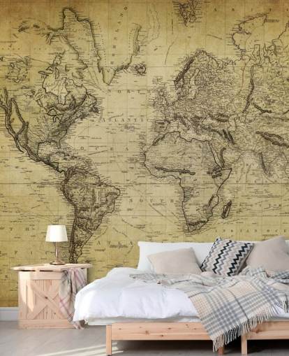 mural de papel de parede de mapa mundial personalizado marrom desbotado chamado Mapa vintage do século 19 para escritórios e quartos mural de papel de parede de mapa mundial personalizado marrom desbotado chamado Mapa vintage do século 19 para escritórios e quartos