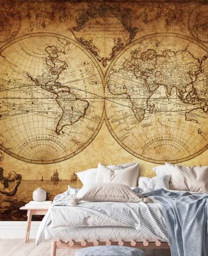 brown customisable world map wallpaper mural called 18th Century World Map for living room