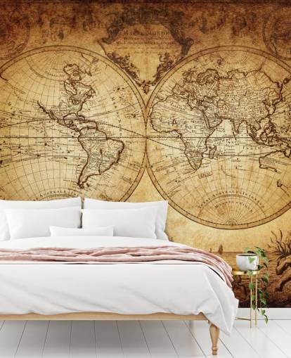 brown customizable world map wallpaper mural called 18th Century World Map for living room