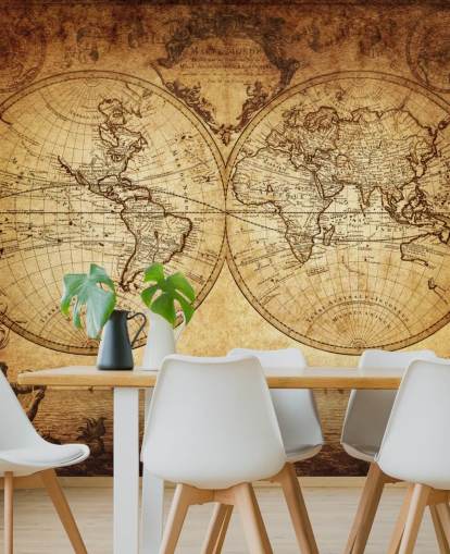 brown customizable world map wallpaper mural called 18th Century World Map for living room