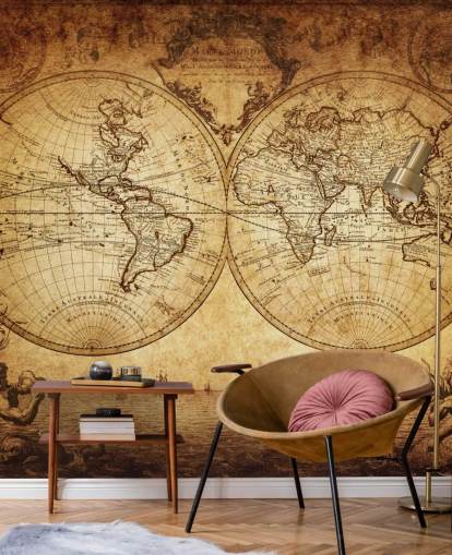brown customisable world map wallpaper mural called 18th Century World Map for living room