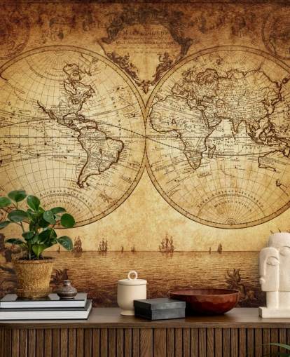mural de papel pintado de mapa mundial personalizable marrón llamado Mapa mundial del siglo XVIII para sala de estar mural de papel pintado de mapa mundial personalizable marrón llamado Mapa mundial del siglo XVIII para sala de estar