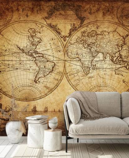 brown customizable world map wallpaper mural called 18th Century World Map for living room