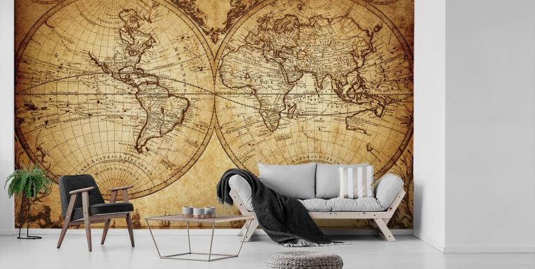 Maps International - Giant World Map Mural - Mega-Map of The World Wallpaper  - 91 x 62 - Blue Ocean | World map wallpaper, World map mural, Map wallpaper