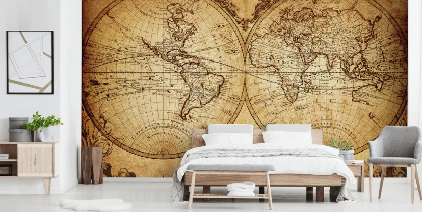 brown customisable world map wallpaper mural called 18th Century World Map for living room