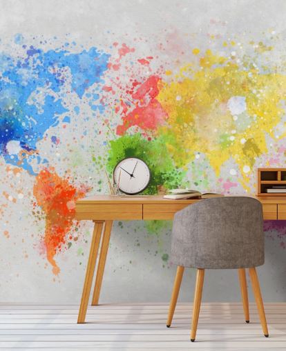 mural de papel de parede de mapa mundial personalizado chamado World Map Painting para escritórios e escolas