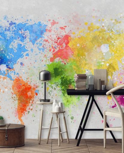 op maat gemaakte wereldkaart behangmuurschildering genaamd World Map Painting voor kantoren en scholen