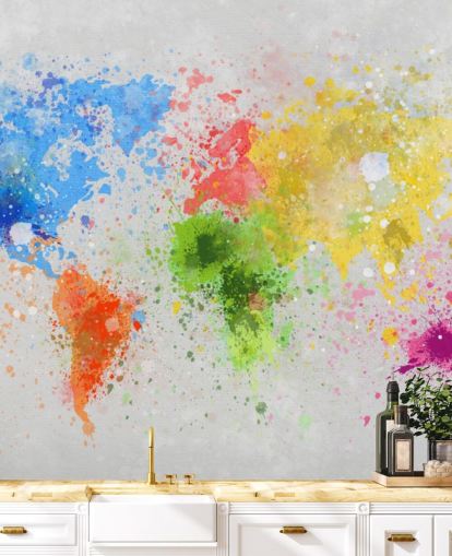 benutzerdefiniertes Weltkarten-Tapeten-Wandbild namens World Map Painting für Büros und Schulen