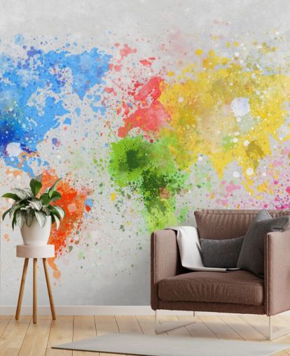 mural de papel pintado de mapa mundial personalizado llamado World Map Painting para oficinas y escuelas