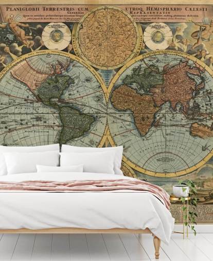 Weltkarten-Tapete im Vintage-Stil namens Ancient Map für Heimbüros und Schlafzimmer Weltkarten-Tapete im Vintage-Stil namens Ancient Map für Heimbüros und Schlafzimmer
