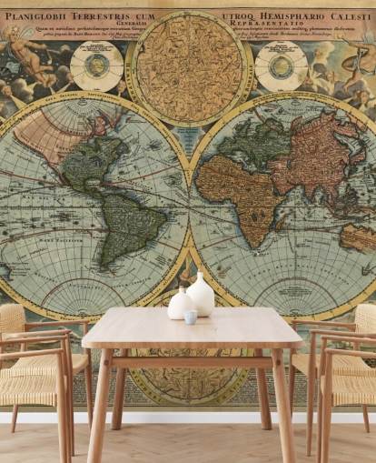 mural de papel de parede de mapa mundial de estilo vintage chamado Mapa Antigo para residências, escritórios e quartos