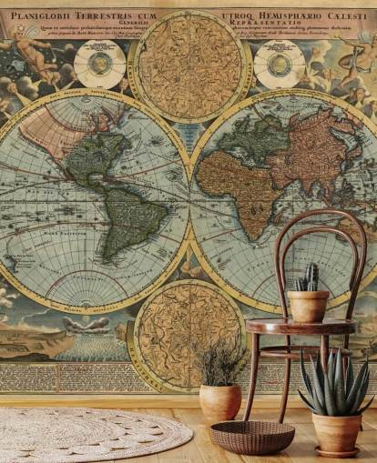 Weltkarten-Tapete im Vintage-Stil namens Ancient Map für Heimbüros und Schlafzimmer