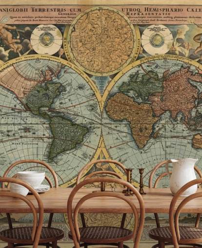 vintage style world map wallpaper mural called Ancient Map for home offices and bedrooms