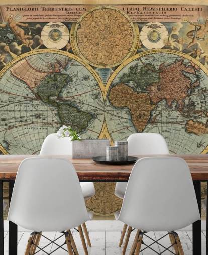 vintage style world map wallpaper mural called Ancient Map for home offices and bedrooms