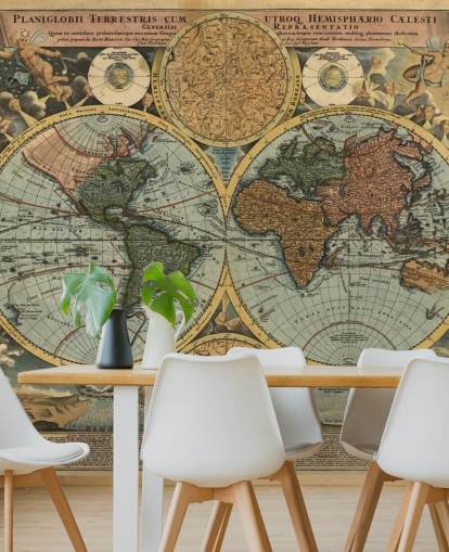 mural de papel de parede de mapa mundial de estilo vintage chamado Mapa Antigo para residências, escritórios e quartos