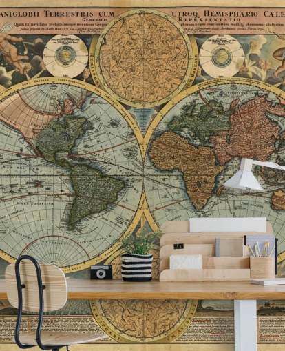 vintage style world map wallpaper mural called Ancient Map for home offices and bedrooms