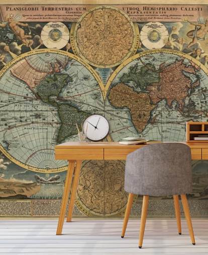 carta da parati murale con mappa del mondo in stile vintage chiamata Ancient Map per casa, uffici e camere da letto