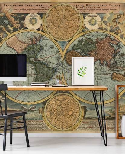 vintage stil verdenskort tapetmaleri kaldet Ancient Map til hjemmekontorer og soveværelser