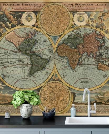 vintage style world map wallpaper mural called Ancient Map for home offices and bedrooms