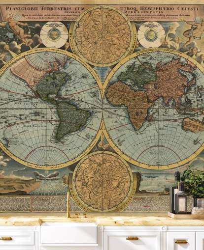 vintage stil världskarta tapetväggmålning kallad Ancient Map för hemmakontor och sovrum vintage stil världskarta tapetväggmålning kallad Ancient Map för hemmakontor och sovrum