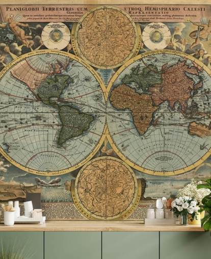 mural de papel pintado de mapa mundial de estilo vintage llamado Ancient Map para el hogar, oficinas y dormitorios