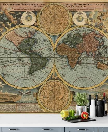 vintage style world map wallpaper mural called Ancient Map for home offices and bedrooms
