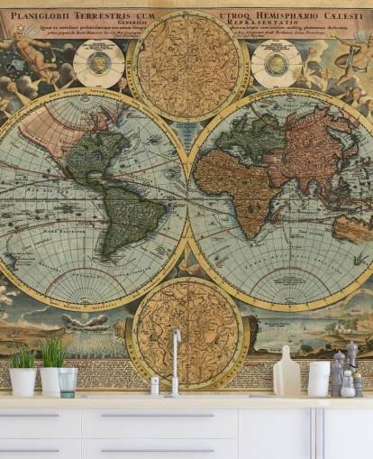 mural de papel pintado de mapa mundial de estilo vintage llamado Ancient Map para el hogar, oficinas y dormitorios mural de papel pintado de mapa mundial de estilo vintage llamado Ancient Map para el hogar, oficinas y dormitorios