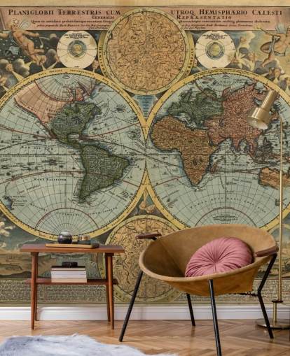 mural de papel de parede de mapa mundial de estilo vintage chamado Mapa Antigo para residências, escritórios e quartos