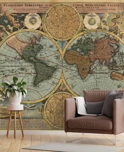 vintage style world map wallpaper mural called Ancient Map for home offices and bedrooms vintage style world map wallpaper mural called Ancient Map for home offices and bedrooms