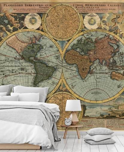 mural de papel de parede de mapa mundial de estilo vintage chamado Mapa Antigo para residências, escritórios e quartos