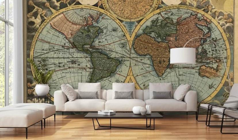 vintage style world map wallpaper mural called Ancient Map for home offices and bedrooms