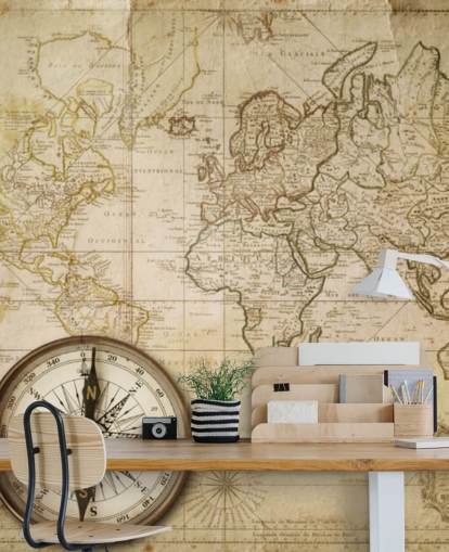 Mapa y brújula antiguos World Map Mural