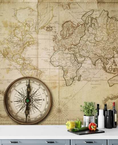 Mapa y brújula antiguos World Map Mural Mapa y brújula antiguos World Map Mural