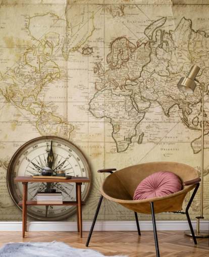 Oude kaart en kompas World Map Mural