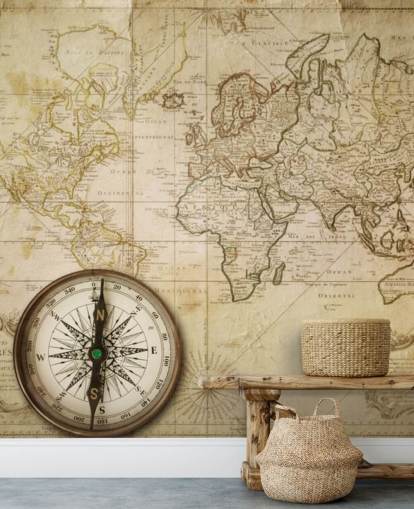 Alte Landkarte und Kompass World Map Mural
