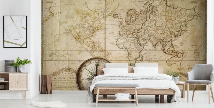 Old Map & Compass World Map Mural