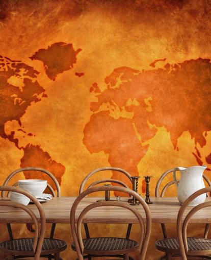 Uniek lederen wereldkaartbehang