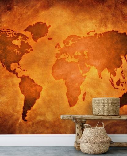 Papier peint unique en cuir avec carte du monde Papier peint unique en cuir avec carte du monde