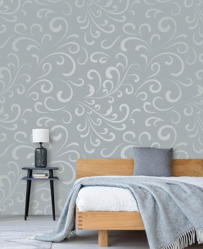 Papel pintado con diseño de remolino gris plateado Papel pintado con diseño de remolino gris plateado