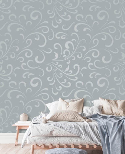 Papel pintado con diseño de remolino gris plateado