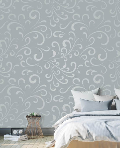 Papel pintado con diseño de remolino gris plateado