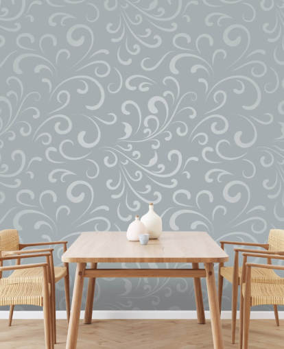 Papel pintado con diseño de remolino gris plateado Papel pintado con diseño de remolino gris plateado