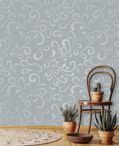 Papel pintado con diseño de remolino gris plateado