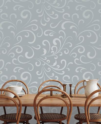 Papel pintado con diseño de remolino gris plateado
