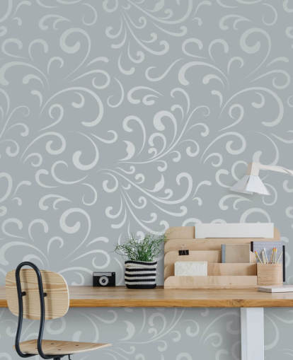Papel pintado con diseño de remolino gris plateado Papel pintado con diseño de remolino gris plateado