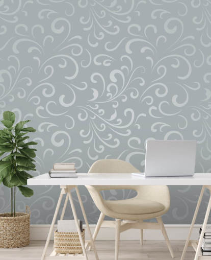 Papier Peint Motif Tourbillon Gris Argent